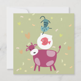 kaart beterschap, tekening koe, vis in kom