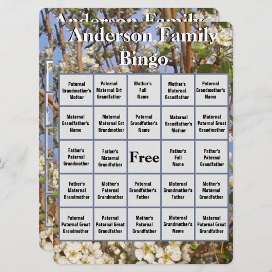 Kaart Bingo Bingo White Blossoming Tree Foto (Voorkant / Achterkant)