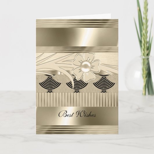 Kaart Birthday Light Floral Gold Art Deco (Voorkant)