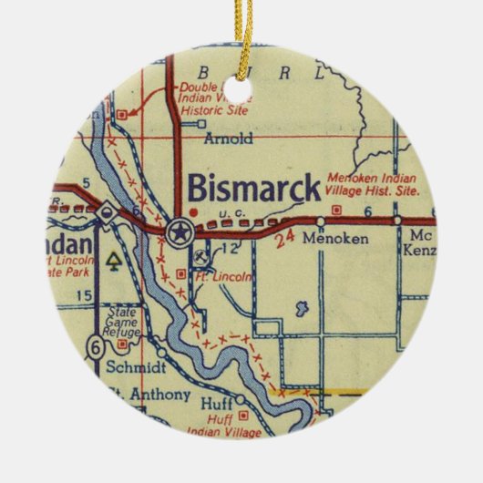  kaart Bismarck ND Keramisch Ornament (Voorkant)