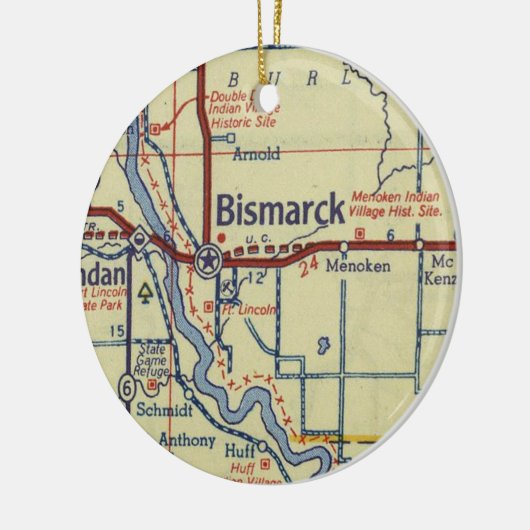  kaart Bismarck ND Keramisch Ornament (Links)