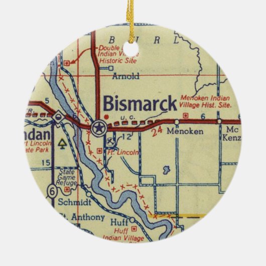  kaart Bismarck ND Keramisch Ornament (Achterkant)