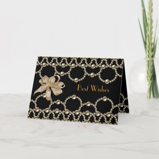 Kaart Black Pearls Bow Best Wish of Birthday (Voorkant)