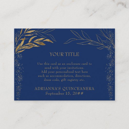 Kaart Blauw en Gold Leaf Custom Reception Enclosur (Voorkant)