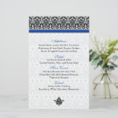 Kaart Blauw, zwart, wit menu Damask (Staand voorkant)