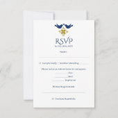 Kaart Blauwe en goudvogels Mexicaans huwelijk RSVP (Voorkant)