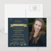 Kaart Blauwe en Moss Green Photo Graduation Party (Voorkant / Achterkant)