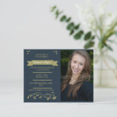 Kaart Blauwe en Moss Green Photo Graduation Party (Staand voorkant)