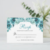 Kaart blauwgroen Floral RSVP Enclosure (Staand voorkant)