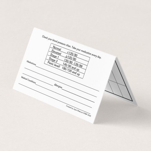 Kaart Bloeddruk Visitekaartje (Achterkant)