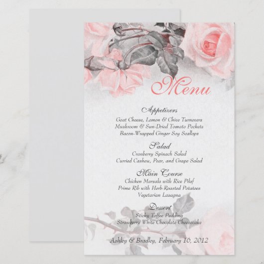 Kaart  Blush roze Rose Wedding Menu (Voorkant / Achterkant)