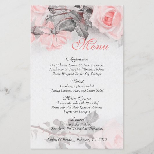 Kaart  Blush roze Rose Wedding Menu (Voorkant)
