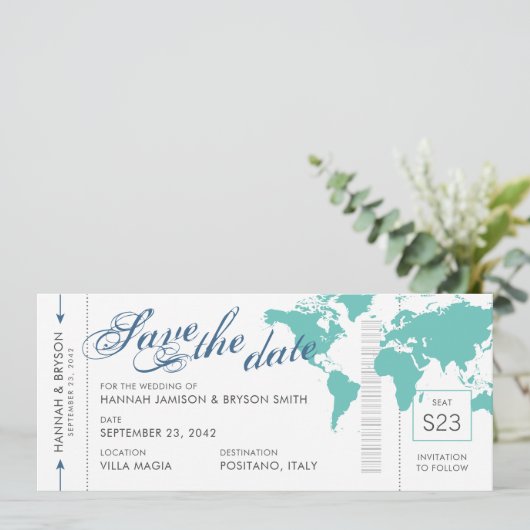 Kaart Boarding Pass Save the Date Kaart U PICK KLE (Staand voorkant)