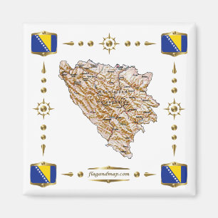 Kaart Bosnië-Herzegovina + Flags Magnet