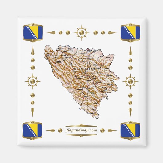 Kaart Bosnië-Herzegovina + Flags Magnet (Voorkant)