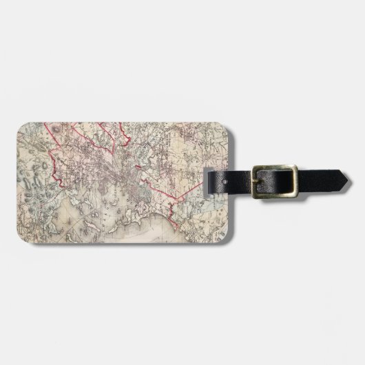 Kaart: Boston, 1883 Bagagelabel (Voorkant horizontaal)