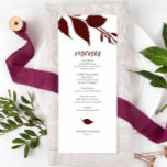 Kaart Botanical Wedding Maroon Menu<br><div class="desc">Deze moderne trouwmenu-sjabloon maakt deel uit van Do Tell A Belle's herfst luxe collectie. Het ontwerp bevat eenvoudige bladeren in een eenvoudige vorm van lepel. Pas hen met menupunten, namen en gebeurtenisdatum aan. Ideaal voor bruiloften, vrijgezellenfeest, repetitieve diners of wat je maar wilt. Een elegante maar botanische keuze voor avondhuwelijken....</div>