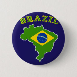 Kaart BRAZILIË/Vlag op marineachtergrond Ronde Button 5,7 Cm