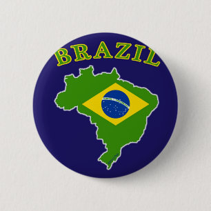 Kaart BRAZILIË/Vlag op marineachtergrond Ronde Button 5,7 Cm