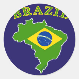 Kaart BRAZILIË/Vlag op marineachtergrond Ronde Sticker