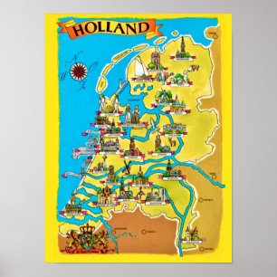  kaart Briefkaart van Holland Print