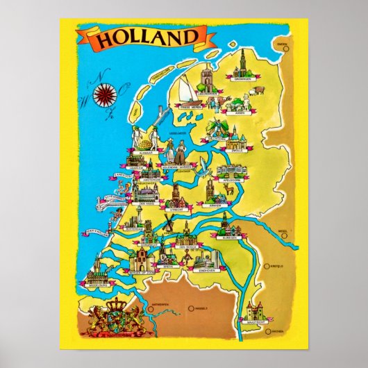  kaart Briefkaart van Holland Print (Voorkant)