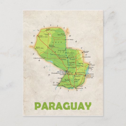 KAART BRIEFKAARTEN ♥ Paraguay (Voorkant)