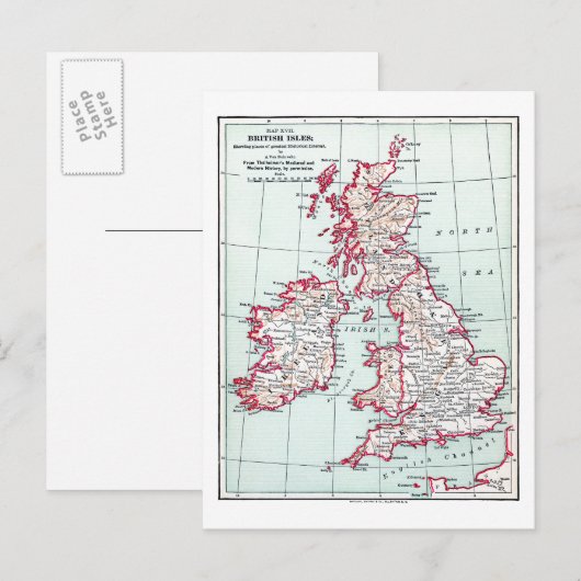 KAART: BRITSE ISLES, c1890 Briefkaart (Voorkant / Achterkant)