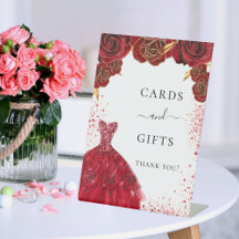 Kaart cadeaus rood witte jurk bloemen feest