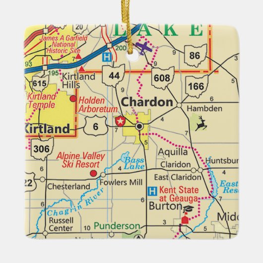  kaart Chardon Ohio Keramisch Ornament (Voorkant)