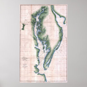 kaart Chesapeake Bay en Delaware Bay Poster