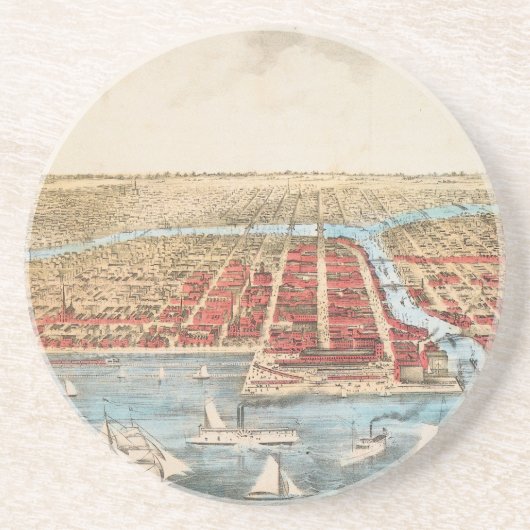 KAART: CHICAGO, c1857 Zandsteen Onderzetter (Voorkant)