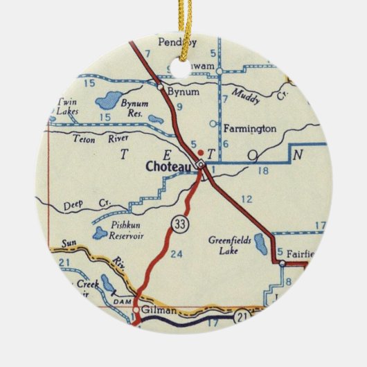 kaart Choteau Montana Keramisch Ornament (Voorkant)