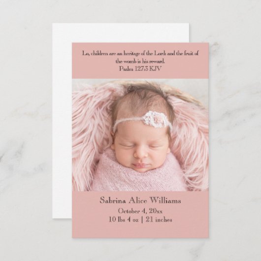 Kaart Christelijke aankondiging geboorte - Roze en (Voorkant / Achterkant)