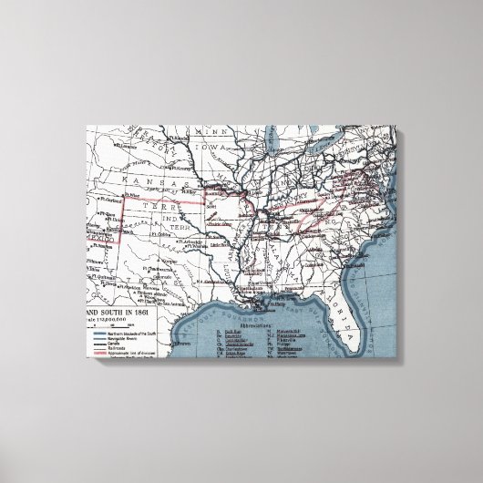 KAART: CIVIL WAR, 1861 CANVAS AFDRUK (Voorkant)