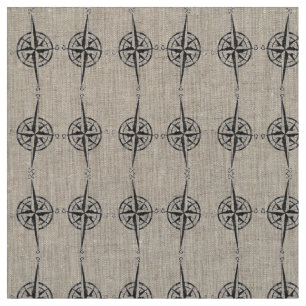 Kaart Compass Black Wave Pattern Nautical Coastal Stof