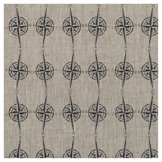 Kaart Compass Black Wave Pattern Nautical Coastal Stof (Swatch)