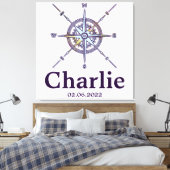 Kaart Compass Nursery Decor Personalized Canvas Afdruk (Insitu (Slaapkamer))