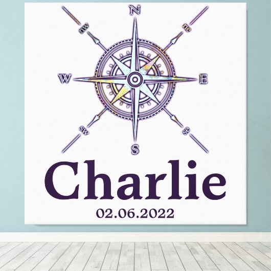Kaart Compass Nursery Decor Personalized Canvas Afdruk (Insitu (Houten vloer))