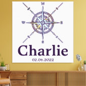 Kaart Compass Nursery Decor Personalized Canvas Afdruk (Insitu (Woonkamer))