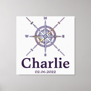 Kaart Compass Nursery Decor Personalized Canvas Afdruk