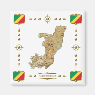 Kaart Congo-Brazzaville + Flags Magnet