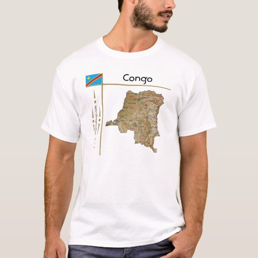 Kaart Congo-Kinshasa + vlag + titel T-shirt (Voorkant)