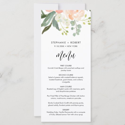 KAART CORA Peach Floral Wedding Menu (Voorkant)
