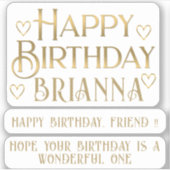 Kaart Creator Metallic Gold Birthday Berichten Sticker (Voorkant)