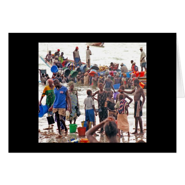 Kaart, "Crowd Buying Fish from Fishermen" (Voorkant Horizontaal)