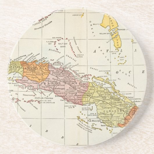 KAART: CUBA, 1900 ZANDSTEEN ONDERZETTER (Voorkant)