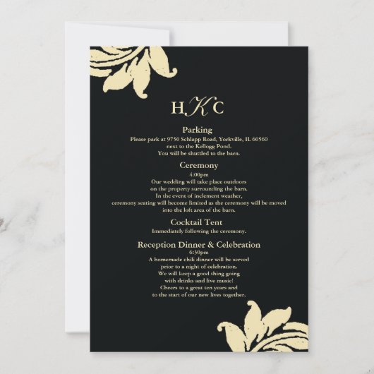 Kaart Cust voor Black and Ivory Damask Wedding Enc (Voorkant)