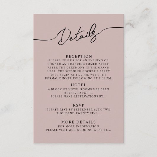 Kaart details voor Boho Wedding. (Voorkant)