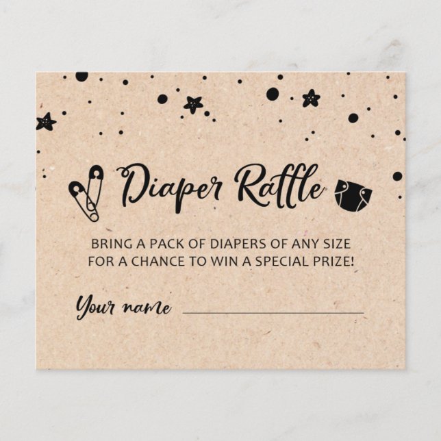 KAART Diaper Raffle Baby shower Party Game (Voorkant)